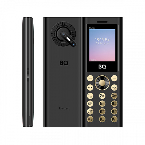 Сотовый телефон BQ BQM-1858 Barrel черный-золотой (2G,3*SIM,1,77",160х128,mSD до 32Gb,0.3 Мп,800)