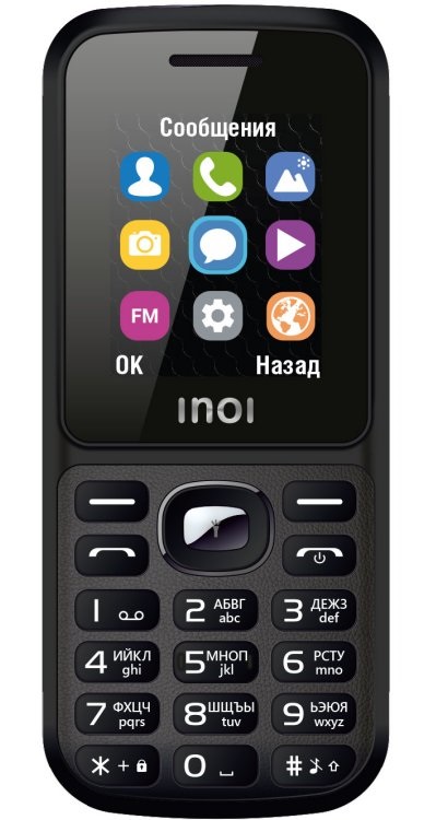 Сотовый телефон INOI 105 черный (2*SIM,1,8", 128х160, 600 мАч, micro SD до 16 Гб, 0.1Мп, BT)