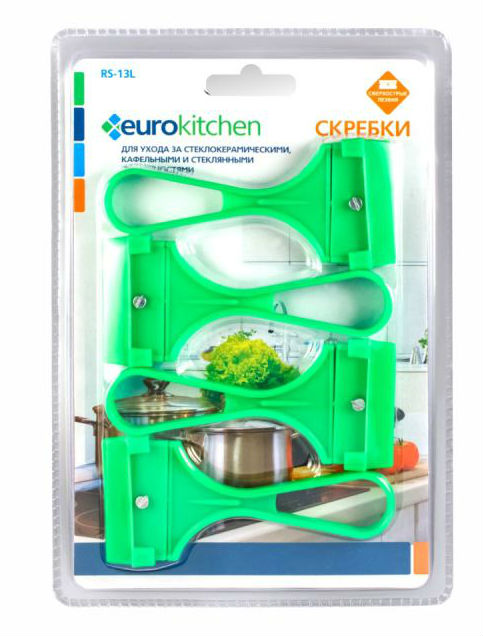 EUROKITCHEN Скребок  RS-13L для чистки стеклокерамических,стеклянных и каф. повер. 4 шт,салатовый