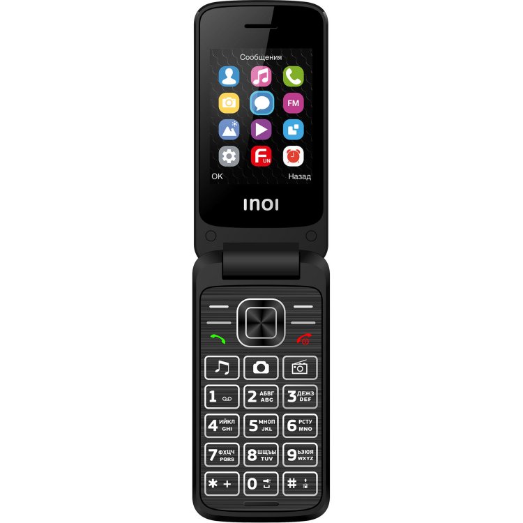 Сотовый телефон INOI 245R черный (2*SIM, 2,4", 320х240, 800 мАч, micro SD до 16 Гб, 1,3Мп, FM, BT)