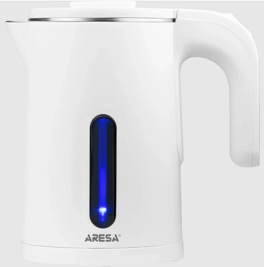 Чайник Aresa AR-3502 (1л, 700-850вт, белый,двойная стенка:пластик/нерж)