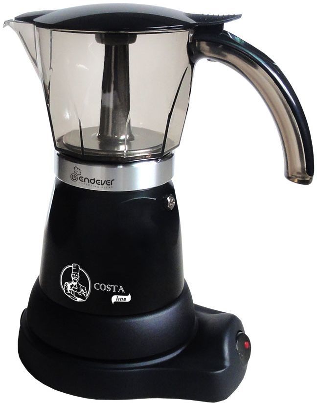 Кофеварка гейзерная Endever Costa 1020, объем 0,3л, алюминий/пластик, мощность 480 Вт, черный.