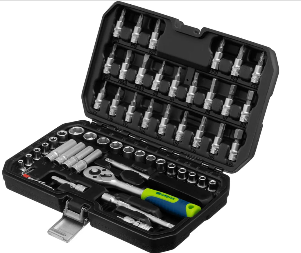 Набор инструментов Сибртех 1/4", пластиковый кейс 56 предметов, биты, торцевые головки 13399