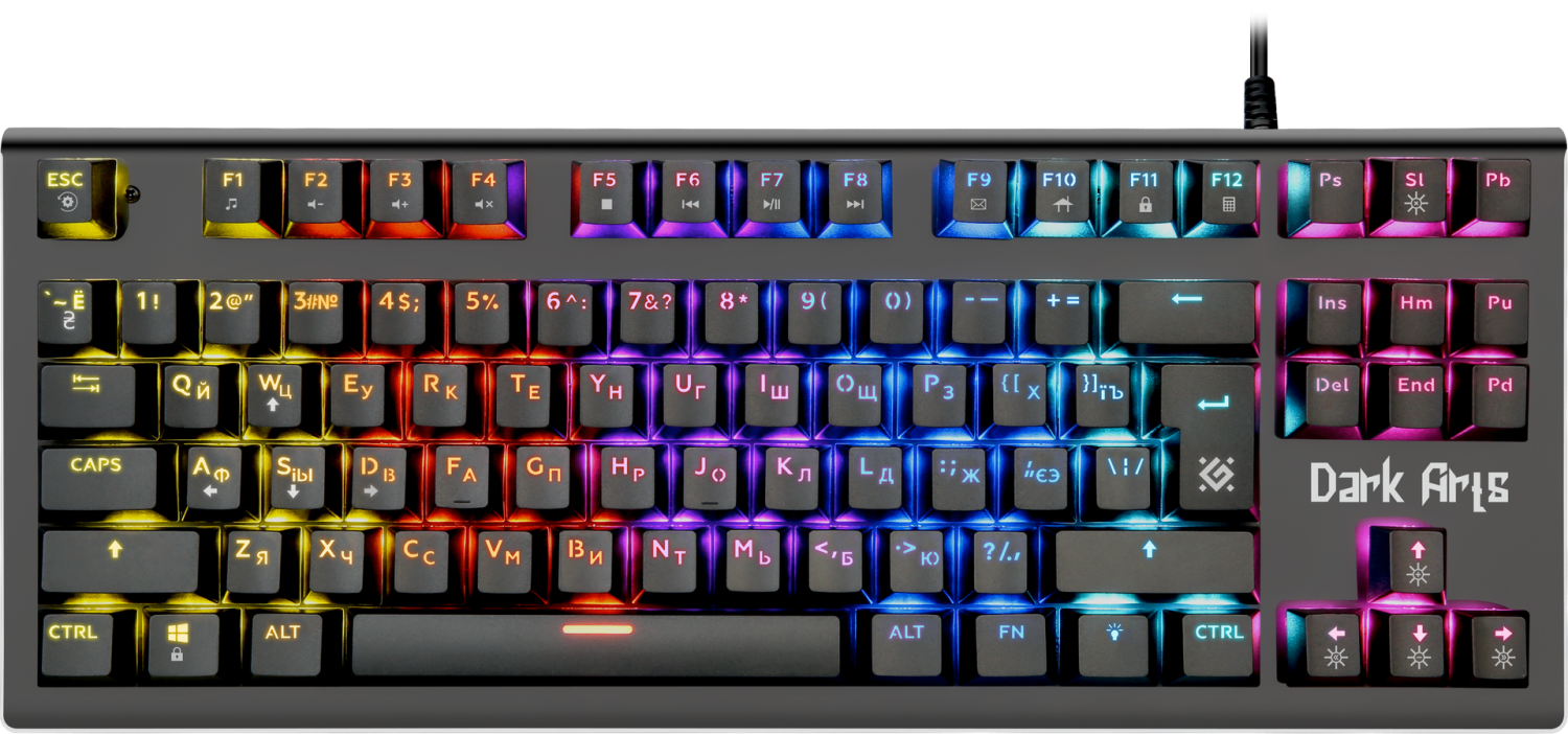 Клавиатура Defender механическая Dark Arts GK-375 RU,Rainbow,87 клавиш