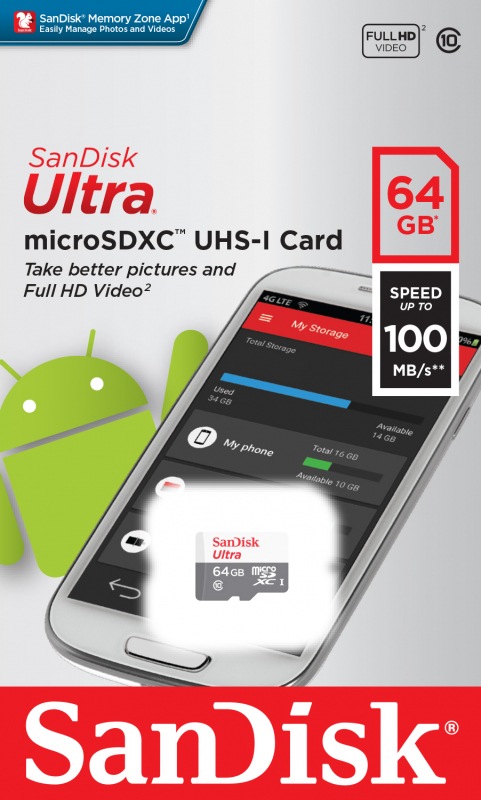 Карта памяти Transflash (MicroSDXC) Card_ 64 GB Class 10 Sandisk Ultra 140 MB/s