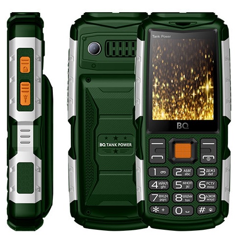 Сотовый телефон BQ BQM-2430 Tank Power зеленый/серебр (2*SIM,2.4" 320x240,0,3 Мп,4000мАч,mSD до 32)