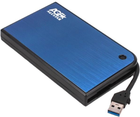 Внешний контейнер AgeStar 3UB2A14 алюминий/пластик для (2.5" SSD/HDD,SATA,USB 3.0/USB 2.0) голубой