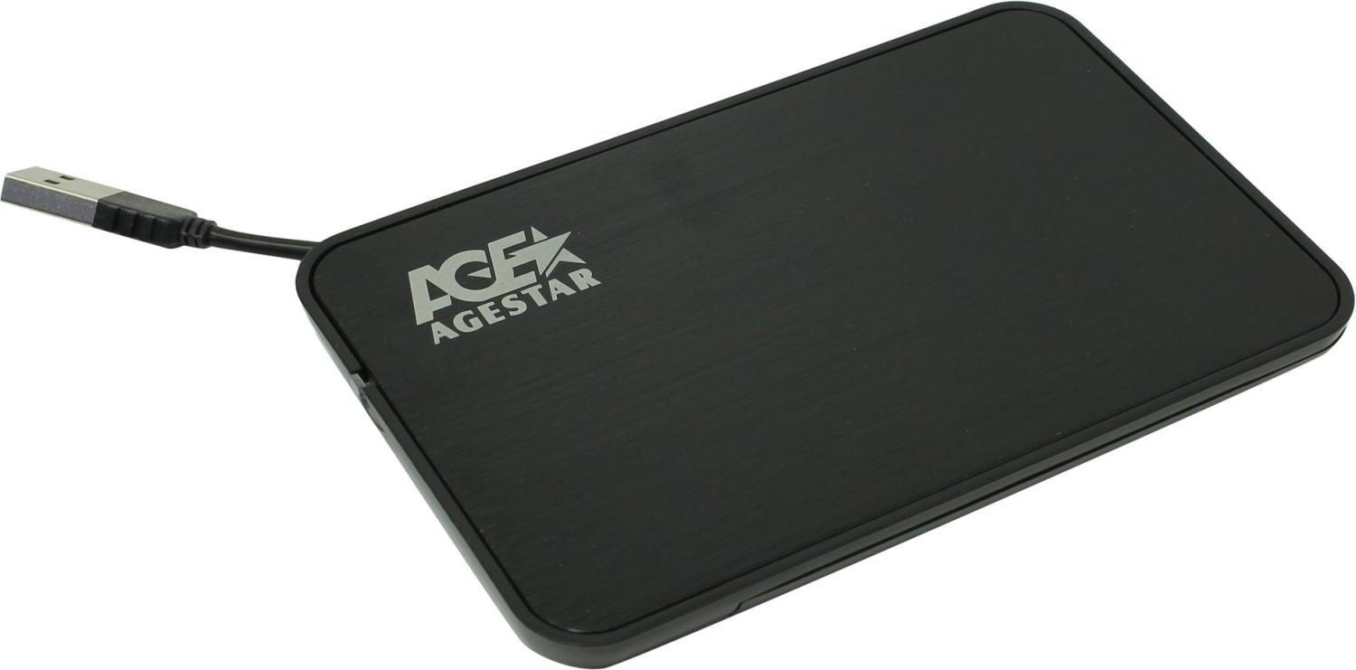 Внешний контейнер AgeStar SUB2A8 металл/пластик для (2.5" SSD/HDD, SATA, USB 2.0,встр.кабель) черный