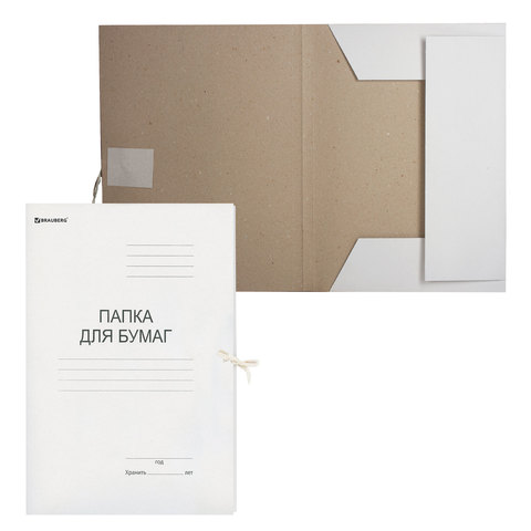 Папка для бумаг с завязками картонная BRAUBERG,  280 г/м2, до 200 л., 122292