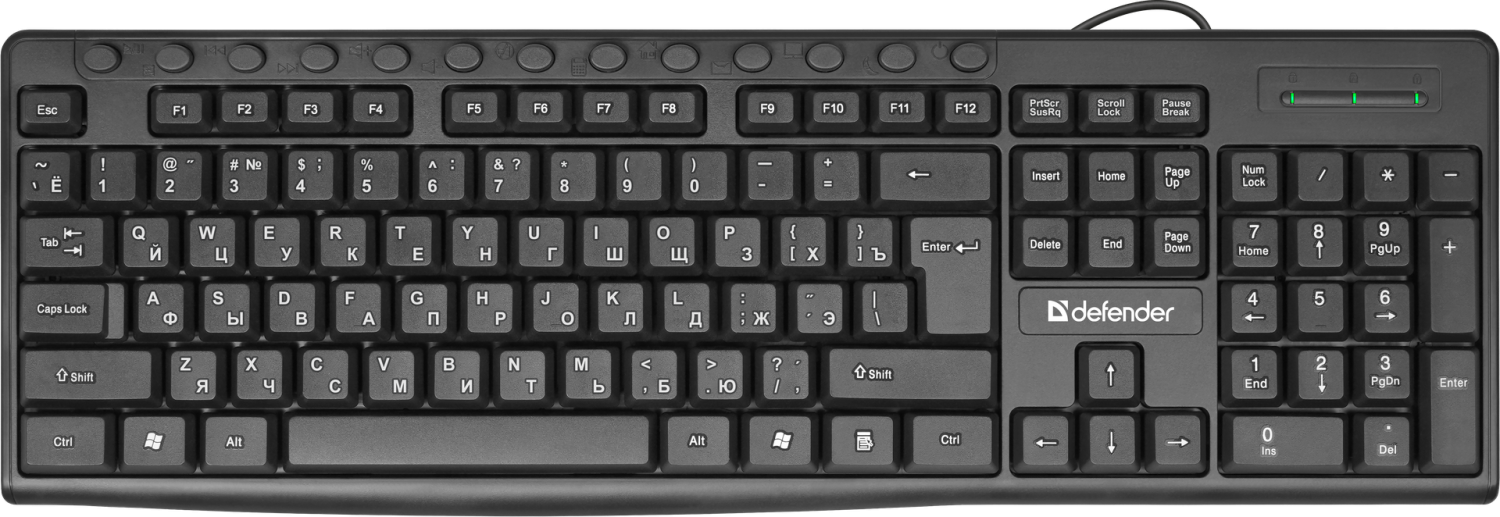 Клавиатура Defender Action HB-719 RU,черный,мультимедиа 1,8м <USB> чёрная