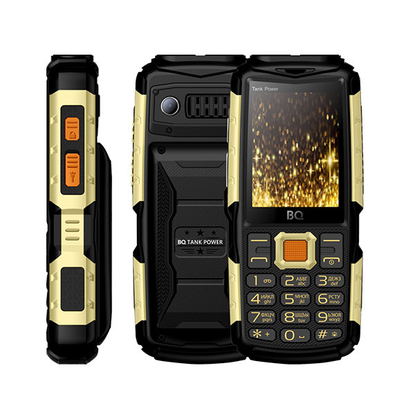 Сотовый телефон BQ BQM-2430 Tank Power черный/золотой (2*SIM,2.4" 320x240,0,3 Мп,4000мАч,mSD до 32)