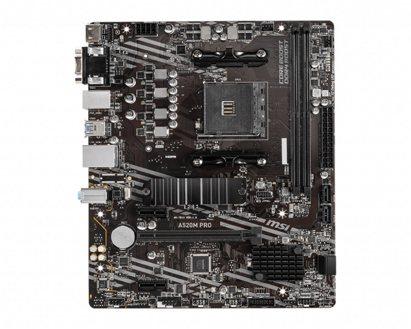 Материнская плата MSI A520M PRO Soc-AM4 AMD A520 2xDDR4 mATX AC`97 8ch(7.1) GbLAN RAID+VGA+HDMI+DP