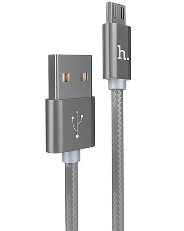 Кабель USB 2.0 - microUSB Hoco 1m silver 2.4А, X2, текстильная оплетка