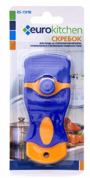 Скребок EUROKITCHEN RS-15MB для чистки стеклокерамики, оранжевый/синий