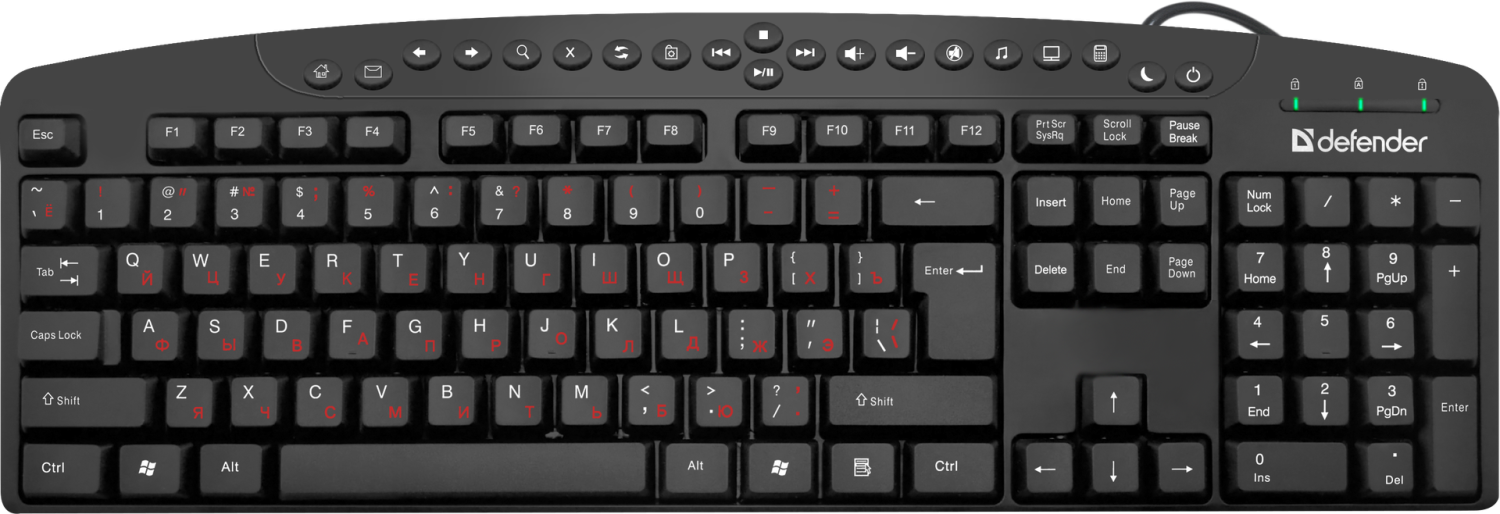 Клавиатура Defender Atlas HB-450 <USB> мультимедиа 124кн.1,5м Black кол-во клавиш 124