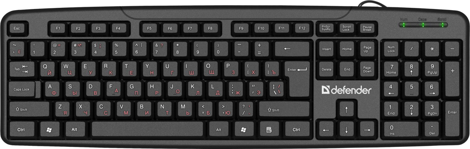 Клавиатура Defender Astra HB-588 RU,черный,полноразмерная 1,8m