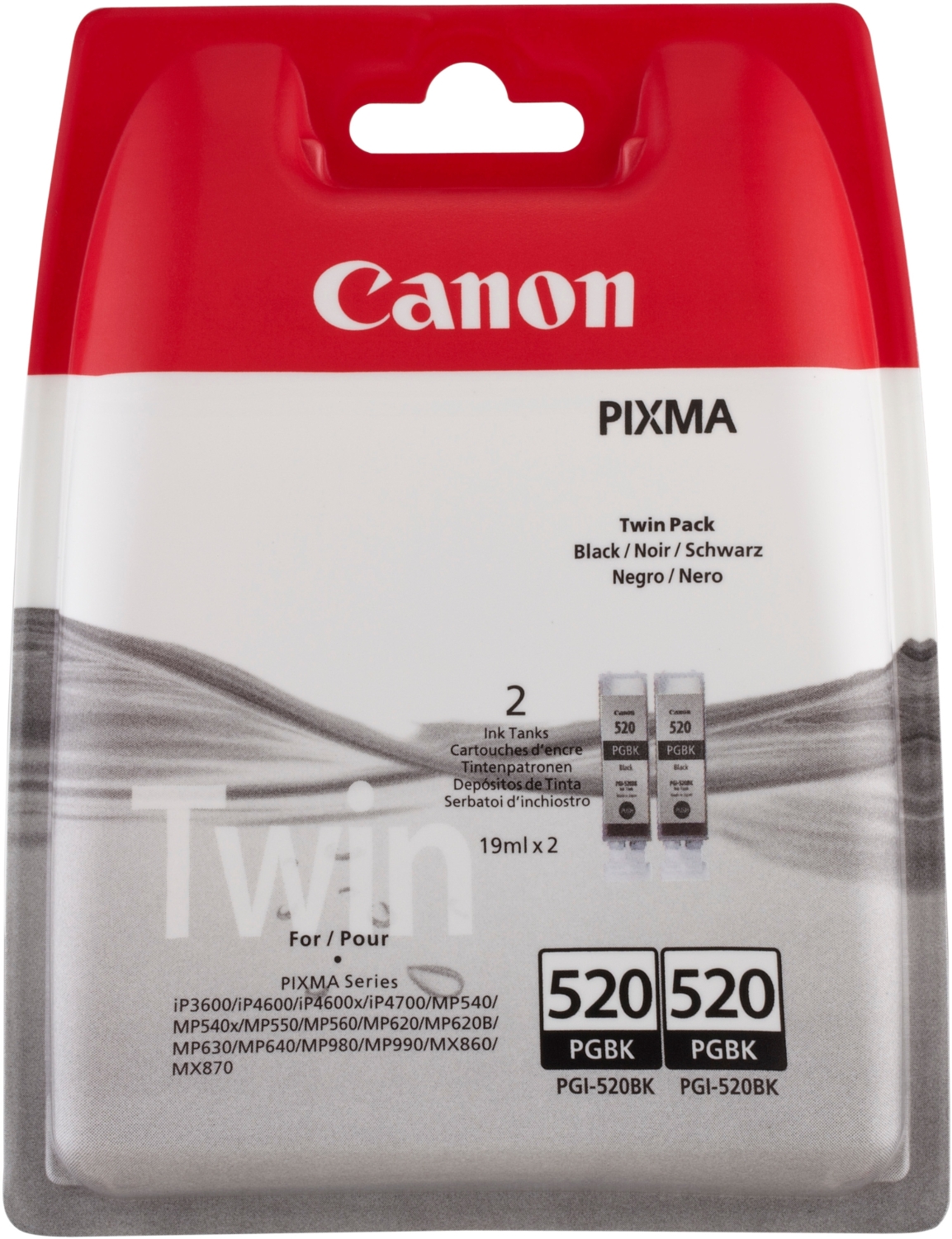 Набор картриджей CANON PGI-520+PGI-520 (Black Pigment) для PIXMA MP540/MP620/iP4600 (38мл до 688стр)
