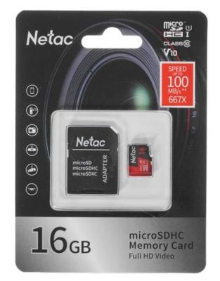 Карта памяти Transflash (MicroSDHC) Card_ 16 GB Class 10  Netac NT02P500PRO-016G-R P500 с адаптером