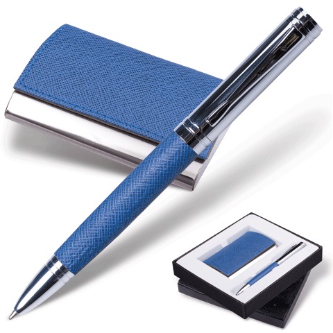 Набор GALANT "Prestige Collection": ручка, визитница, синий "фактурная кожа", подар.кор., 141376