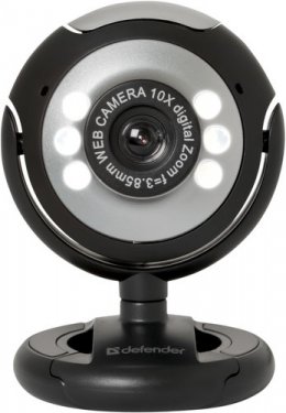 WebCam Defender C-110 (RTL) (0.3Mpx,640*480,микрофон,6 светодиодов,USB,1,4 м) [63110]черный