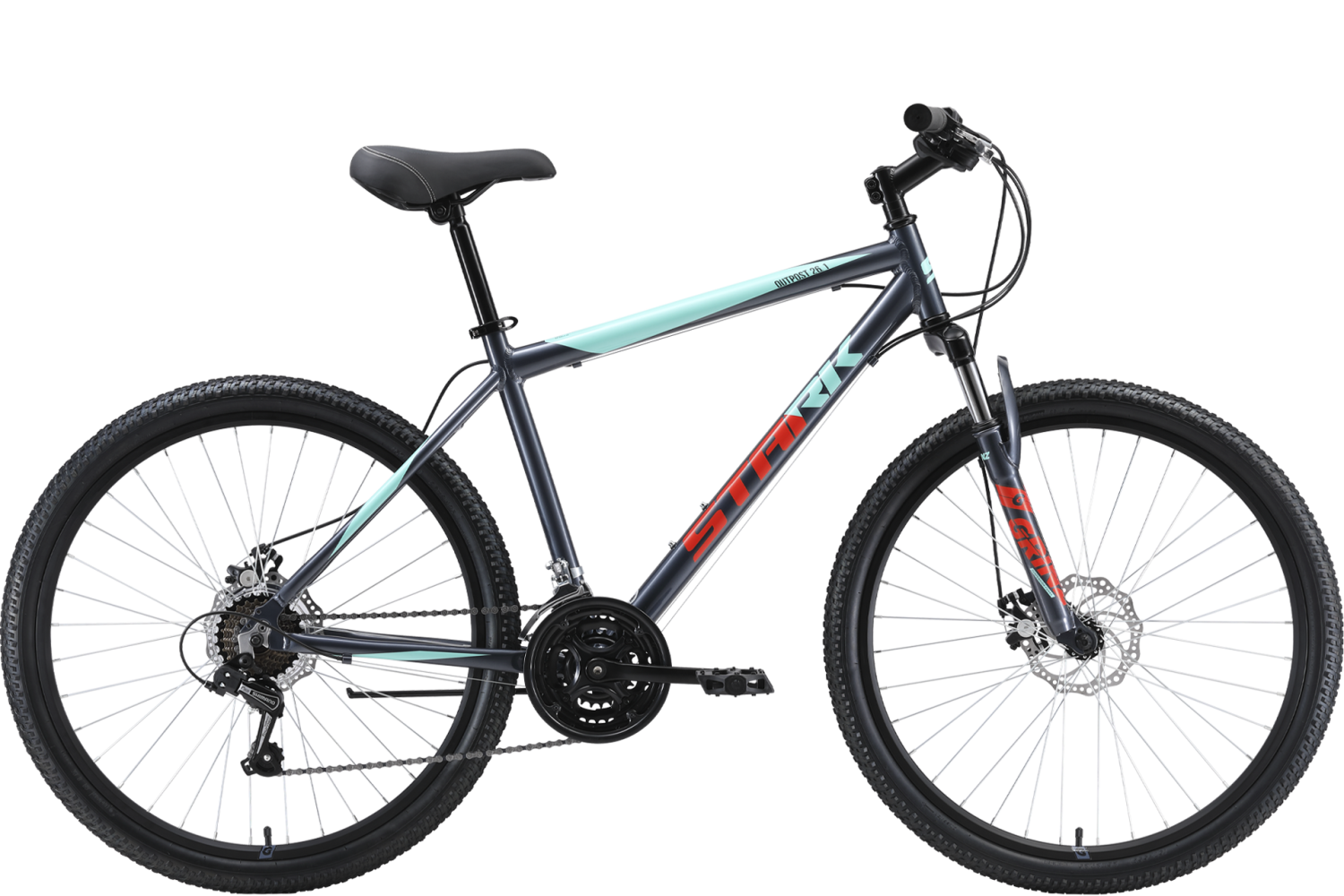 Велосипед Stark'23 Outpost 26.1 D серый металлик/мятный/красный 18"
