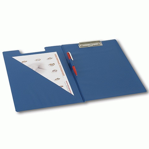 Папка-планшет BRAUBERG с верхним прижимом и крышкой А4 картон/ПВХ, синяя, 221489