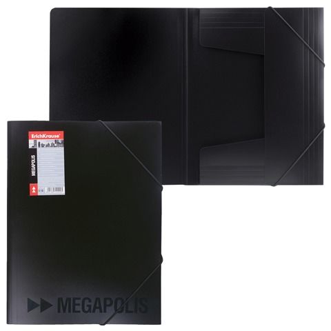 Папка на резинках ERICH KRAUSE "Megapolis" А4 черная, до 300 листов, 0,6мм, 14420