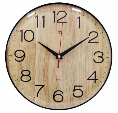 Часы настенные Рубин 2526-003 круг пластик d25 Текстура дерева основание чёрное