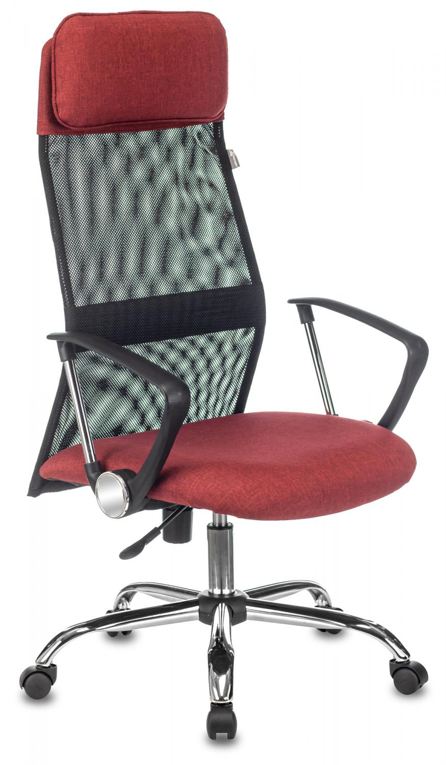 Кресло руководителя Бюрократ KB-6N черный TW-01 сиденье красный 38-410 сетка/ткань с подголов. крест