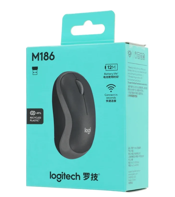 Мышка Logitech M186 черный/серый беспроводная (910-004131)