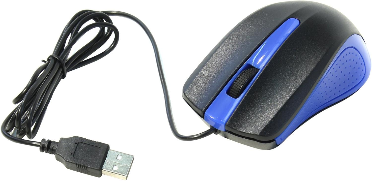 Мышь Oklick 225M черный/синий оптическая (1200dpi) USB (2but)