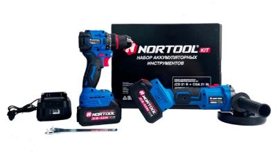 Набор аккумуляторных инструментов Nortool №2  "шур.CD21B, ушм CGA21B"  21В, 2акк., 4Ач, бесщет.
