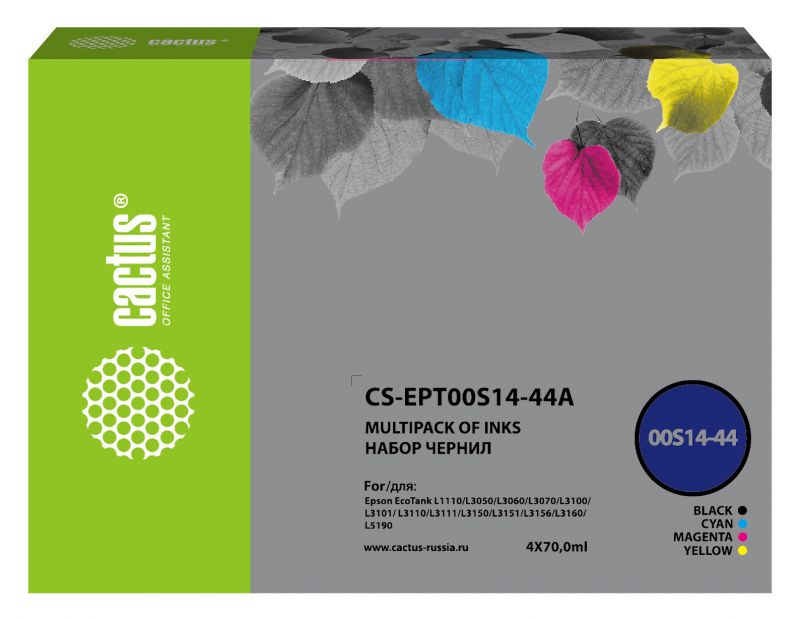 Чернила Cactus CS-EPT00S14-44A 103 многоцветный набор 4x70мл для Epson L1110 Ecotank/L3100/L3101
