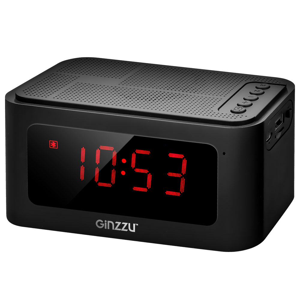 Портативная колонка Ginzzu GM-881B, BT-Колонка 3W/LCD/USB/TF/AUX/FM/часы/будильник