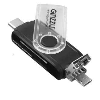 Кард-ридер  Ginzzu GR-325B OTG TYPE C/microUSB/USB2.0  SD/microSD