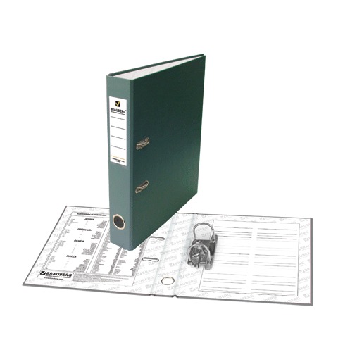 Папка-регистратор BRAUBERG с покрытием из ПВХ, 50 мм,зеленая (удвоенный срок службы), 222816, 221816