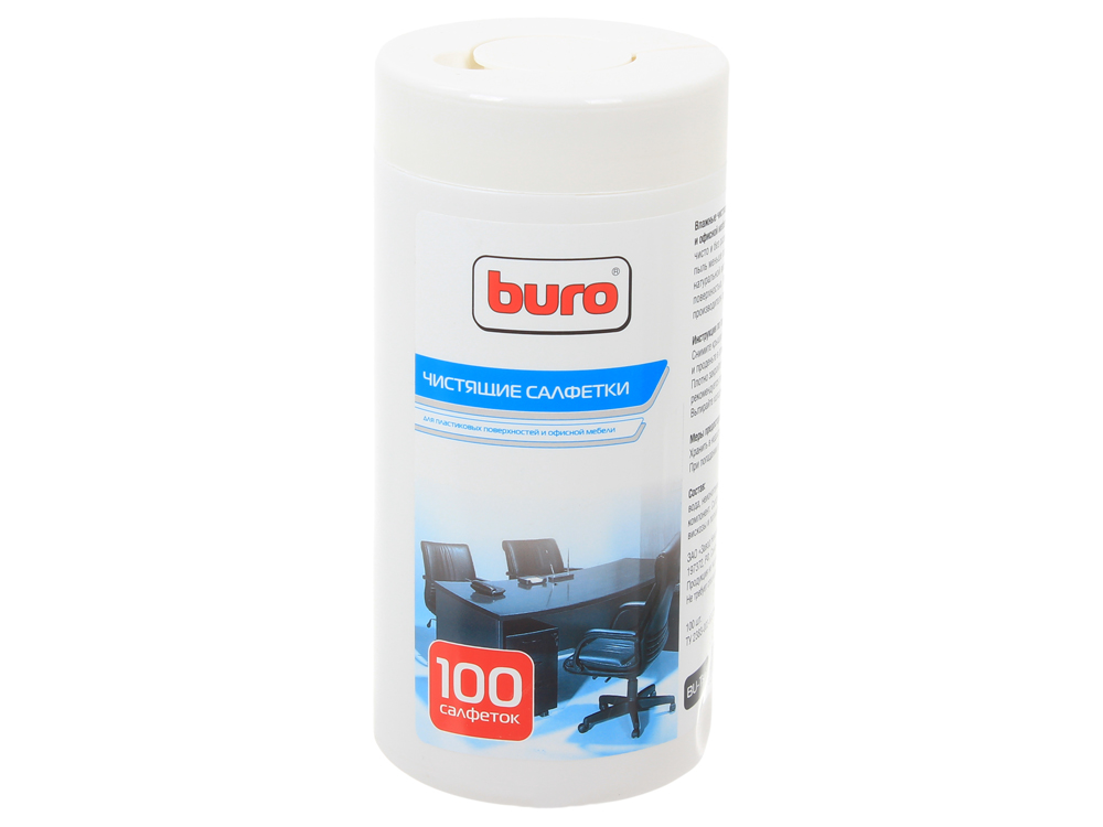Салфетки BURO (BU-Tsurl) для пластиковых поверхностей и офисной мебели, (туба 100шт)