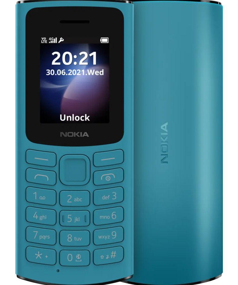 Сотовый телефон Nokia 105 TA-1557 DS Cyan (2G,2*SIM,1.8",160х128,1000 мАч,FM-радио,BT,фонарик)