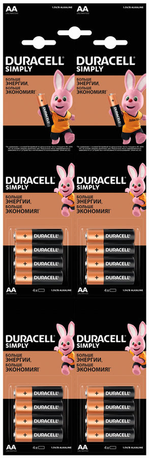 Батарейка Duracell Simply LR6-4BL MN1500 AA (промо:4x4) (16шт)