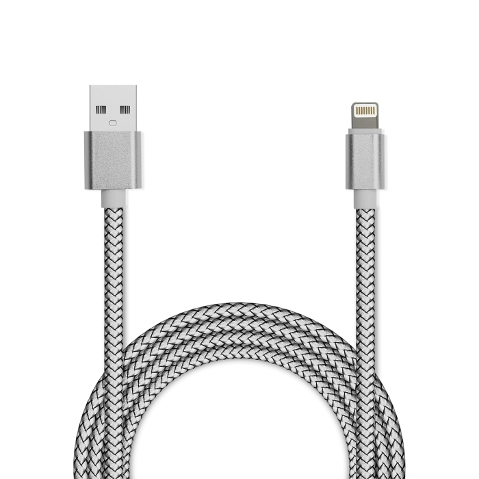 Дата-кабель USB с разъемом 8-pin для Apple 1м,  Jet.A JA-DC44 2A серебряный в оплетке