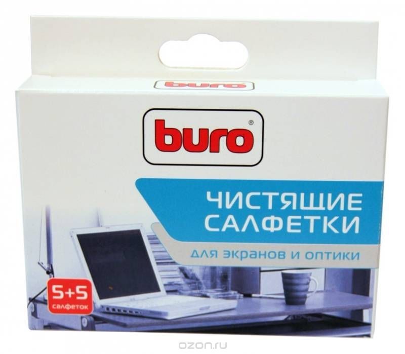 Салфетки BURO (BU-W/D), для очистких экранов любого типа и оптики, 5 влажных+5 сухих