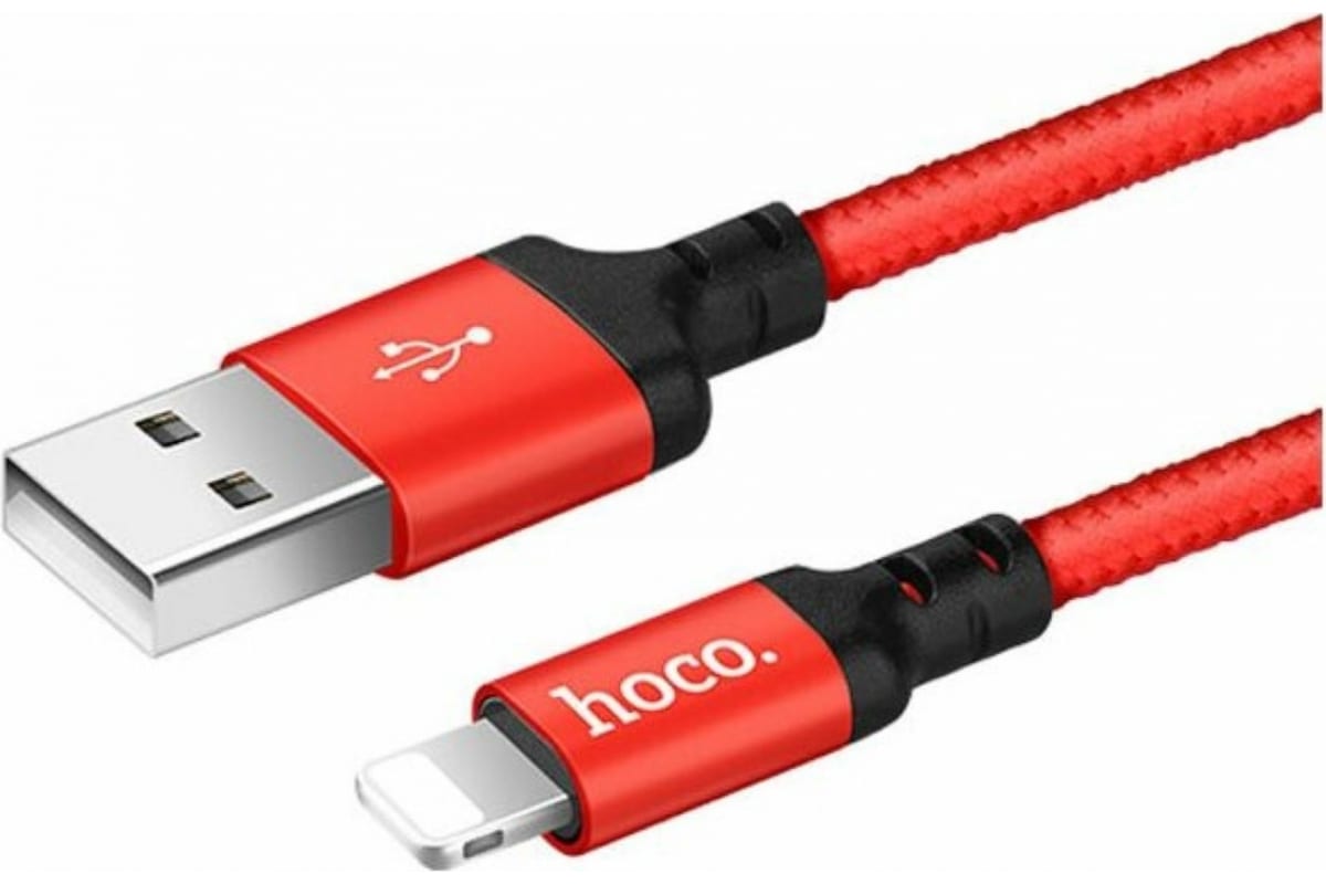 Дата-кабель USB с разъемом 8-pin для Apple 2м, Hoco 2А, X14, черно-красный