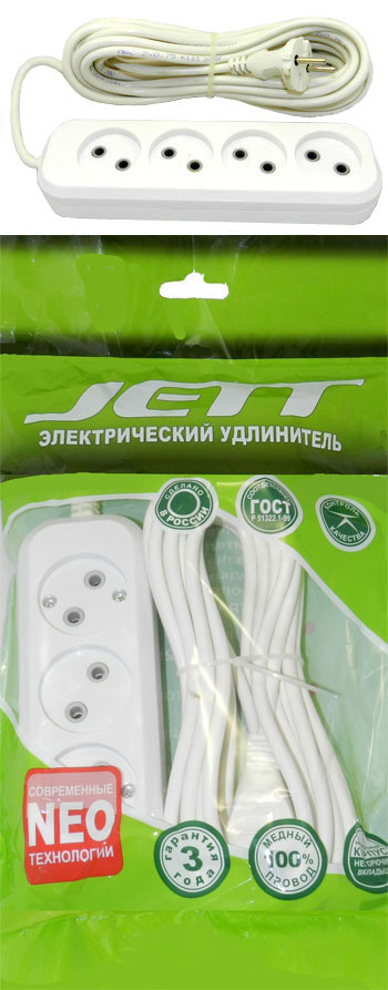 Удлинитель ДЖЕТТ РС-4-10 3м  без з/м, (провод ПВС) 155-403