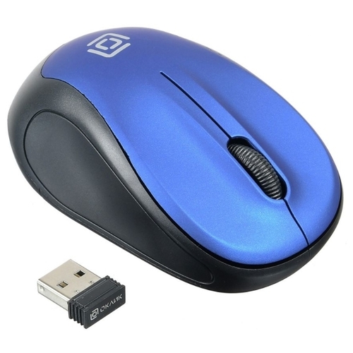 Мышь Oklick 665MW черный/синий оптическая (1000dpi) беспроводная USB (3but)