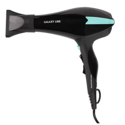 Фен Galaxy LINE GL 4339 черный с бирюзовым, 2200 Вт,2 скорости,3 темп.режима,«холодный воздух», АС-м