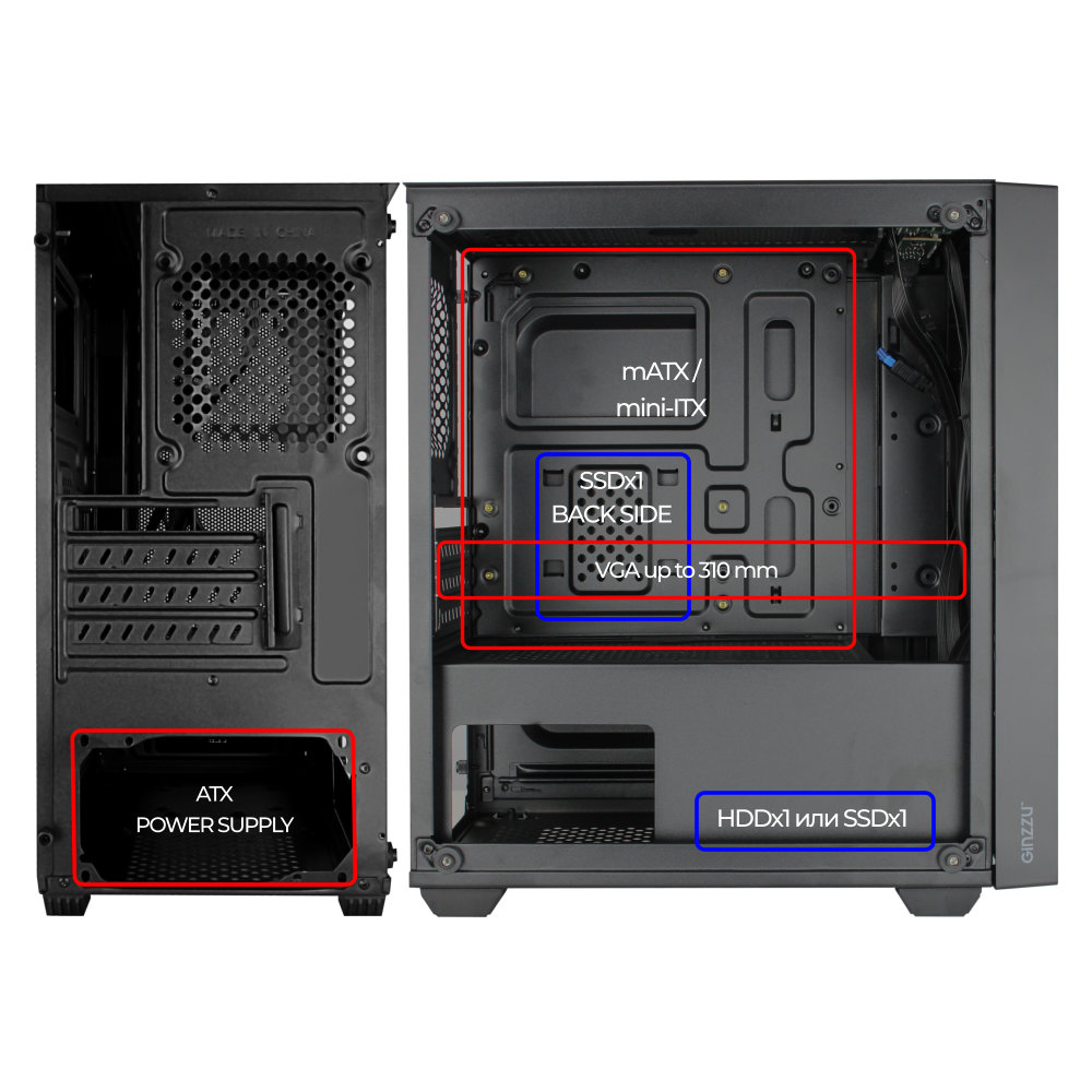 Корпус mATX MidiTower Ginzzu CL510 