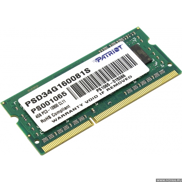 Модуль памяти SODIMM DDR3 4096 Mb (pc-12800)  1600МГц Patriot 1.5В