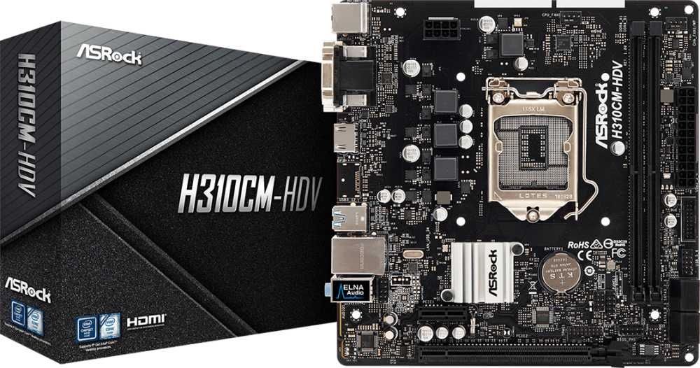 Материнская плата Asrock H310CM-HDV Soc-1151v2 Intel H310C 2xDDR4 mATX 8ch(7.1) GbLAN+VGA+DVI+HDMI