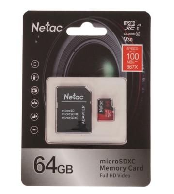 Карта памяти Transflash (MicroSDXC) Card_ 64 GB Class 10  Netac NT02P500PRO-064G-R P500PRO + adapter