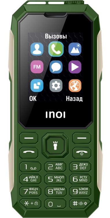 Сотовый телефон INOI 106Z хаки (2*SIM, 2,5G, 1,8", 128х160, 1650 мАч, micro SD до 16 Гб, FM, BT)